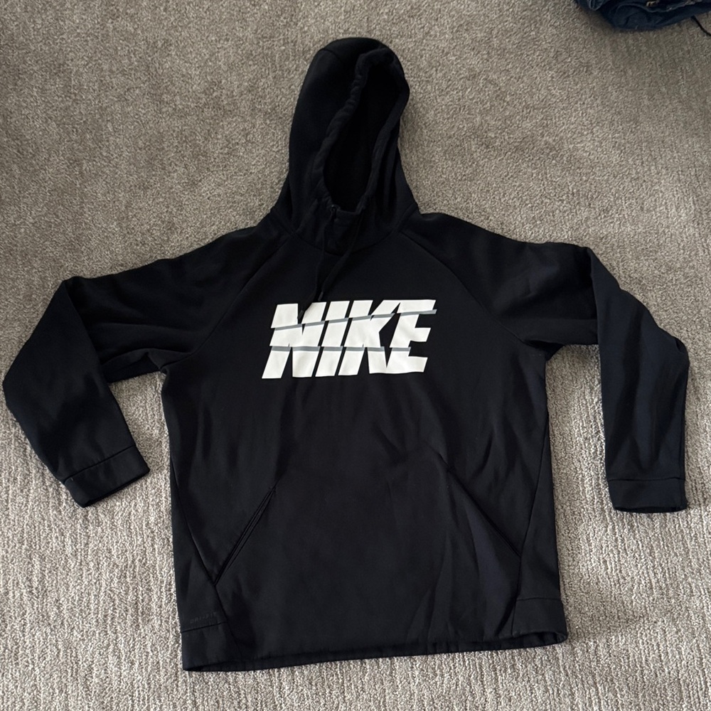 Nike Men's Black Hoodie with Bold White Text